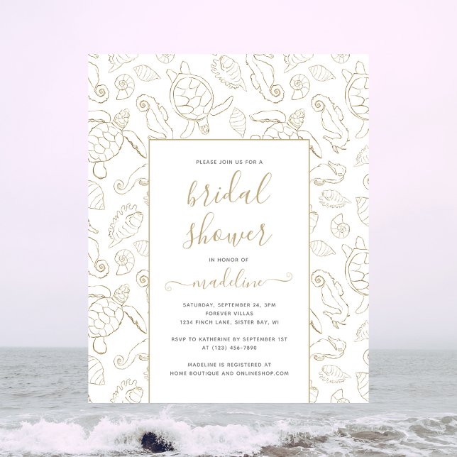 Elegant Gold Sea Ocean Bridal Shower Invitation Flyer (Creator Uploaded)