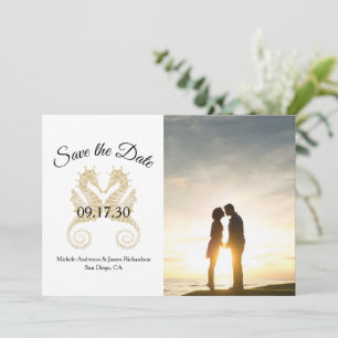 Elegant Gold Seahorses Tropical Wedding Photo Save The Date
