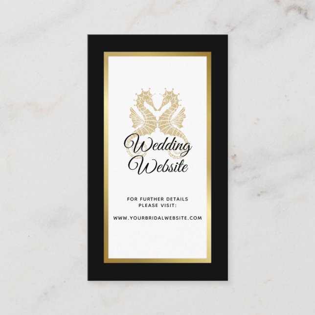 Elegant Gold Seahorses Tropical Wedding Website Enclosure Card (Front)