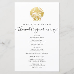 Elegant Gold Seashell Budget Wedding Program