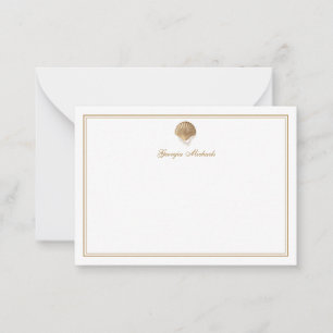 Elegant Gold Seashell & Pearls Custom Name Coastal Card