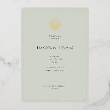 Elegant Gold Seashell Sage Wedding invitation