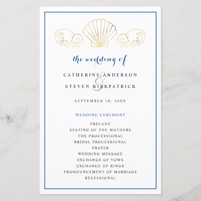 Elegant Gold Seashell Wedding Ceremony Program (Front)