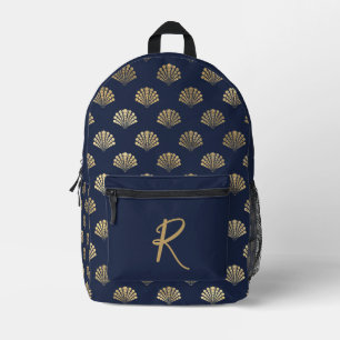 Elegant Gold Seashells on Navy Personalized Printed Backpack
