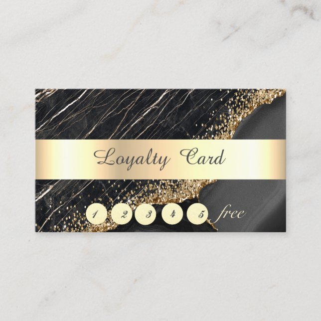 Elegant ,Gold Sequins,Black  Marble Loyalty Card (Front)