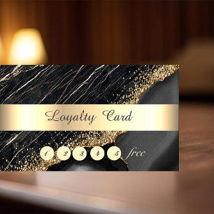 Elegant ,Gold Sequins,Black  Marble Loyalty Card