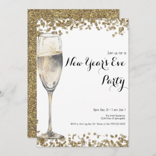 Elegant Gold Sequins New Years Eve Champagne Invitation