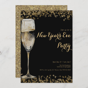 Elegant Gold Sequins New Years Eve Champagne Invitation