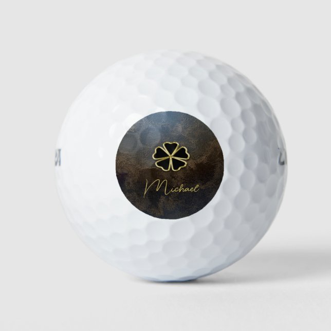 Elegant Gold Shamrock,Clover Leather Look Golf Balls (Front)
