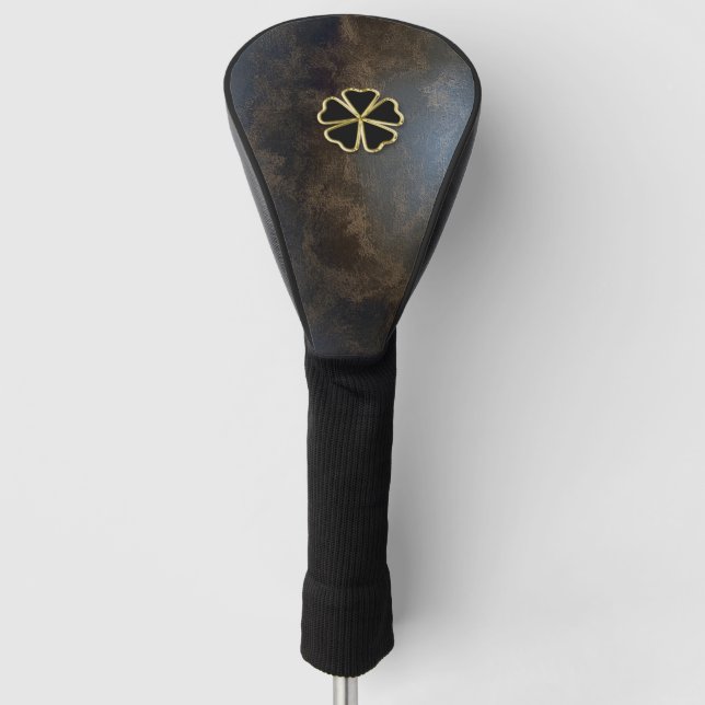 Elegant Gold Shamrock,Clover Leather Look Golf Head Cover (Front)