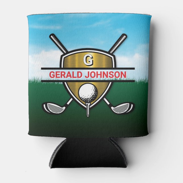 Elegant Gold Shield Golf Monogram Design Can Coole Cooler (Front)