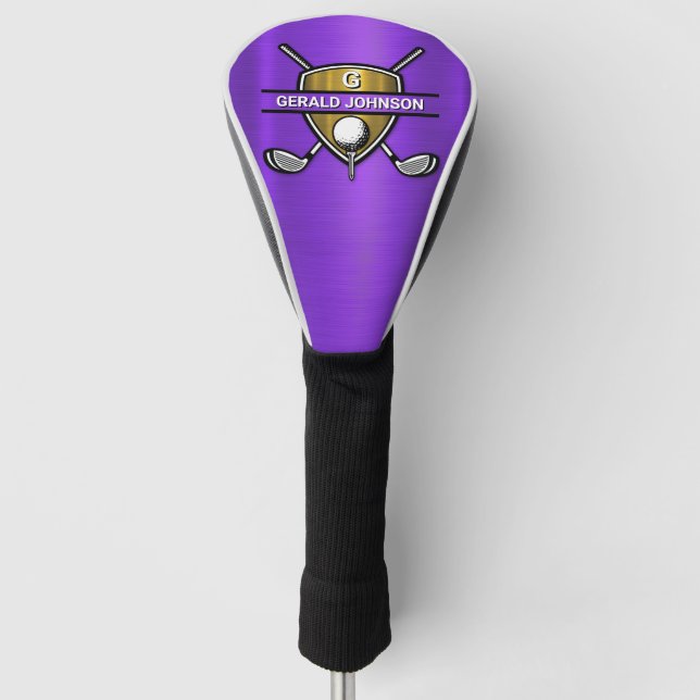 Elegant Gold Shield Golf Monogram Design Golf Head Cover (Front)