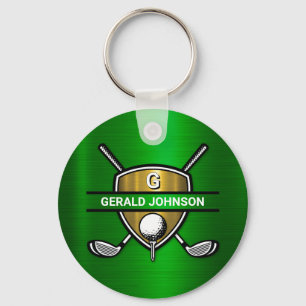 Elegant Gold Shield Golf Monogram Design Keychain