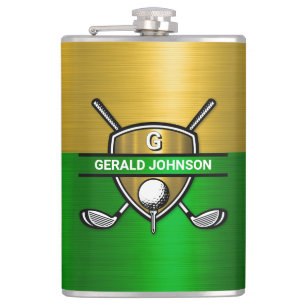 Elegant Gold Shield Monogram Design Hip Flask