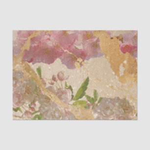 Elegant Gold Shimmer Floral Decoupage Tissue Paper