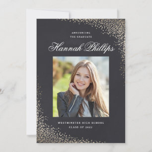 Elegant Gold Shimmer Photo Graduation Party Invitation