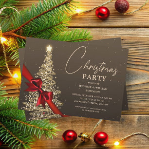 Elegant Gold Shimmering Xmas Tree Holiday  Invitation