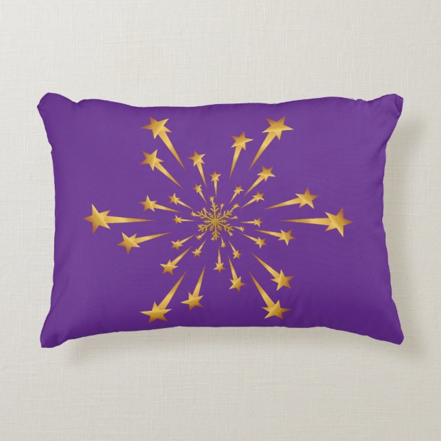 Elegant Gold Shooting Star Snowflake Fireworks Accent Pillow (Front)