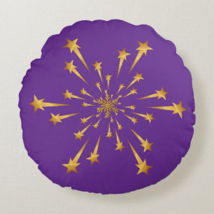 Elegant Gold Shooting Star Snowflake Fireworks Round Pillow