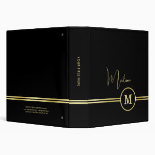 Elegant Gold Signature Monogram on Black Binder