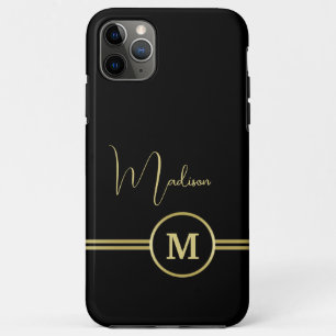 Elegant Gold Signature Monogram on Black iPhone 11 Pro Max Case