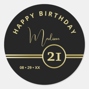 Elegant Gold Signature Monogram on Black Classic Round Sticker