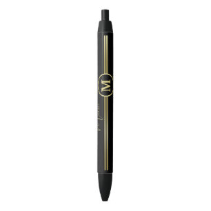 Elegant Gold Signature Monogram on Black Ink Pen