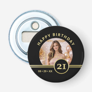 Elegant Gold Signature Monogram with Photo Bottle Opener