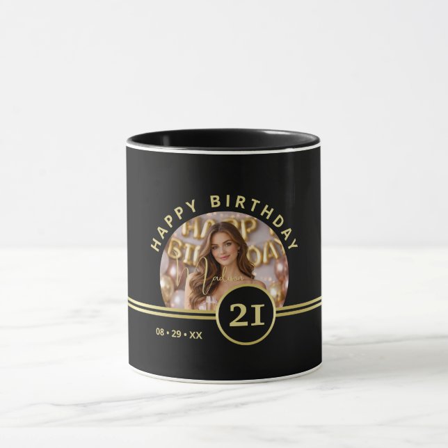 Elegant Gold Signature Monogram with Photo Mug (Center)