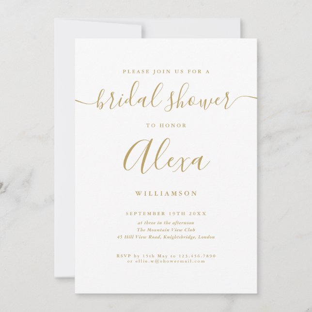 Elegant Gold Signature Script Bridal Shower Invitation (Front)