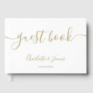 Elegant Gold Signature Script Wedding Guest Book