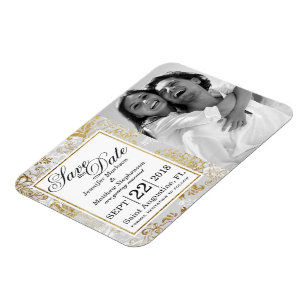 Elegant Gold Silver and Grey Floral Save the Dates Magnet
