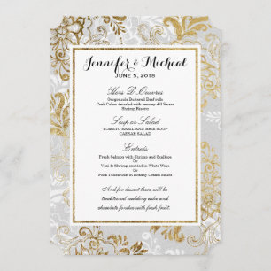 Elegant Gold Silver and Grey Floral Wedding Menu
