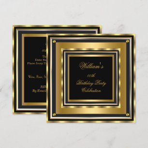 Elegant Gold Silver Black Birthday Party Mens Mans Invitation