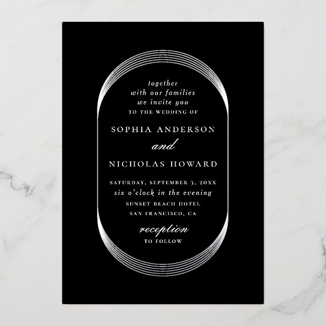 Elegant gold silver black modern geometric wedding (Front)