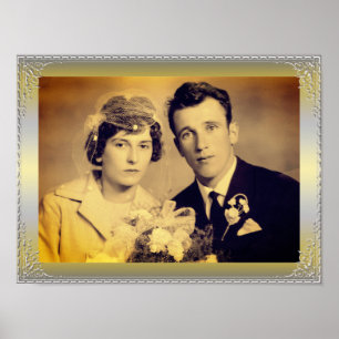 Elegant gold silver border frame custom photo poster