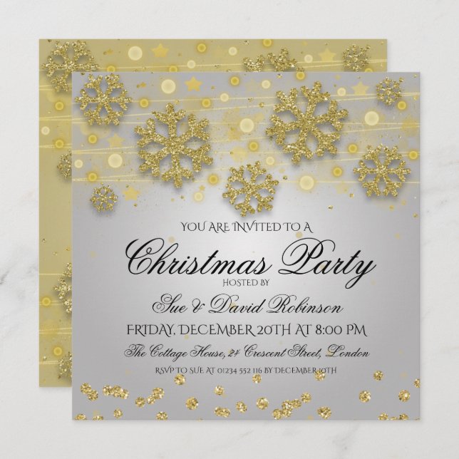 Elegant Gold & Silver Christmas Holiday Party Invitation (Front/Back)