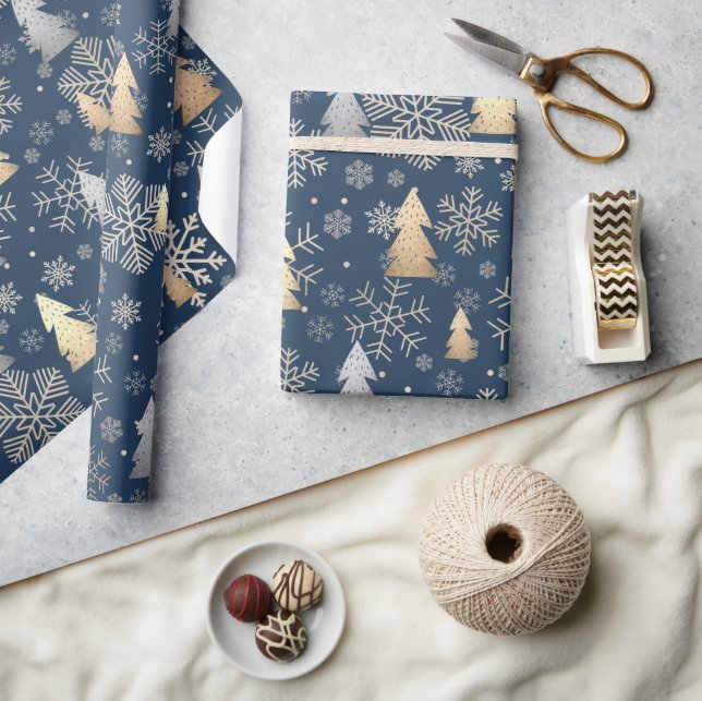 Elegant Gold & Silver Christmas Tree Snowflakes Wrapping Paper (Crafts)