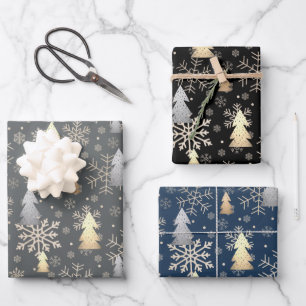 Elegant Gold & Silver Christmas Tree Snowflakes  Wrapping Paper Sheet