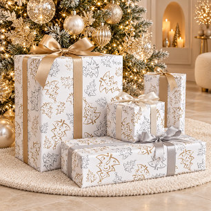 Elegant Gold Silver Christmas Tree Wrapping Paper