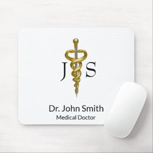 Elegant Gold Silver Classy Noble Medical Asclepius Mouse Pad