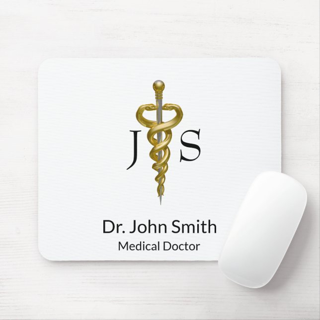 Elegant Gold Silver Classy Noble Medical Asclepius Mouse Pad (With Mouse)