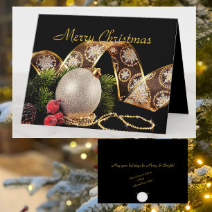 Elegant Gold Silver Coporate Xmas Holiday Greeting Card