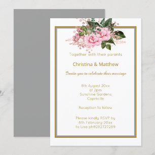 ELEGANT GOLD SILVER FLORAL WEDDING INVITATION