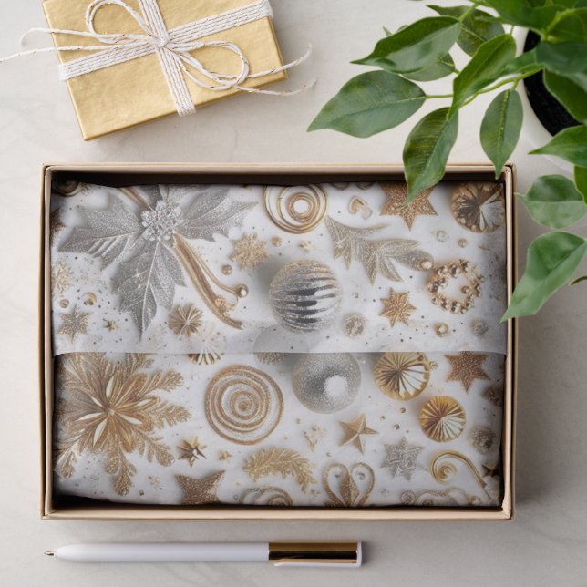 Elegant Gold Silver Flourish Christmas Craft  Tissue Paper (Gift)