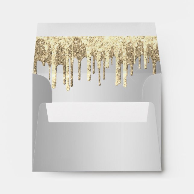 Elegant gold & silver glitter drips envelope (Back (Bottom))