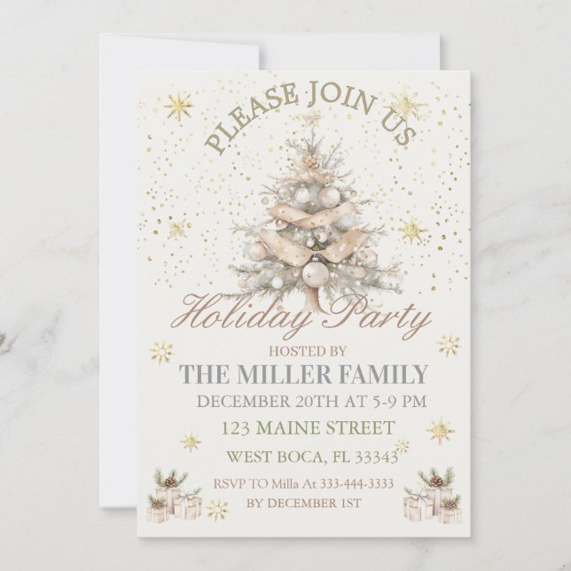 Elegant  Gold&Silver Holiday Party  Invitation (Front)