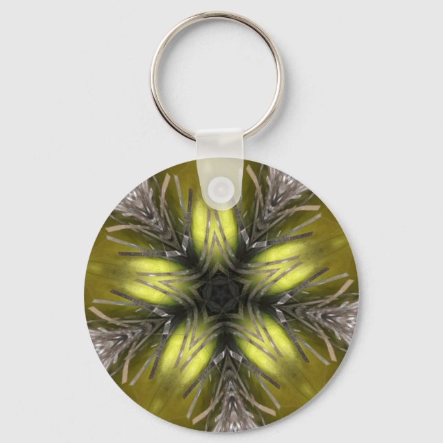 Elegant Gold Silver Kaleidoscope Christmas Star Keychain (Front)