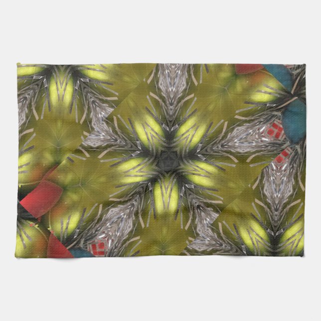 Elegant Gold Silver Kaleidoscope Christmas Star Kitchen Towel (Horizontal)
