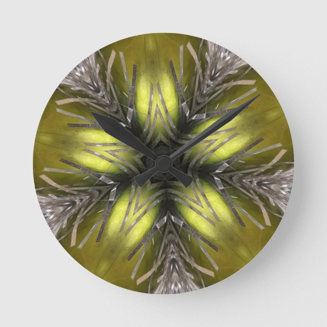 Elegant Gold Silver Kaleidoscope Christmas Star Round Clock (Front)